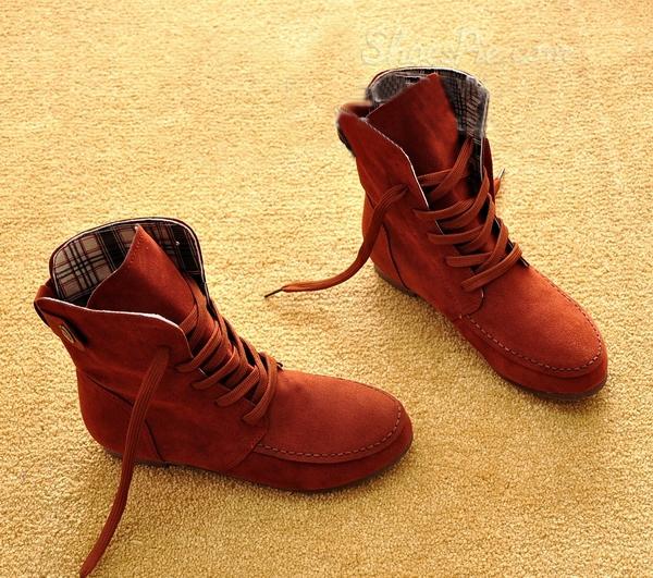 England Round Fringed Flat Boots Concise Comfortable Laceup Suede High