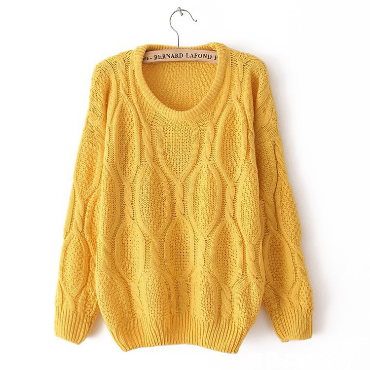 Women Lady Retro Warm Round Neck Knitted Pullover Jumper Loose Sweater ...
