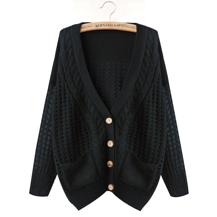Women's V-neck Hollow Out Loose Batwing Sleeve Knitwear Cardigan