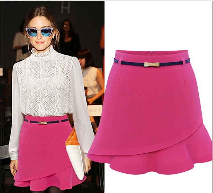 High Waist Asymmetrical Ruffles Chiffon Solid Color Mini Pencil Plus Size Skirt
