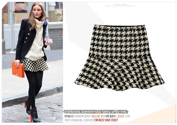 Geometric Pattern Ruffles Short Ladies Wool Ball Gown Skirt