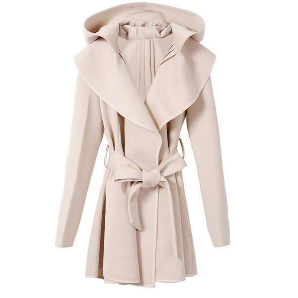 OL Style Sash Lapel Pure Color Trench Coat on Luulla