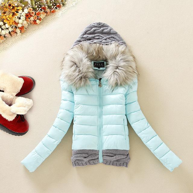 Knitted Splicing Stylish Hooded Long Sleeve Women's Down Coat