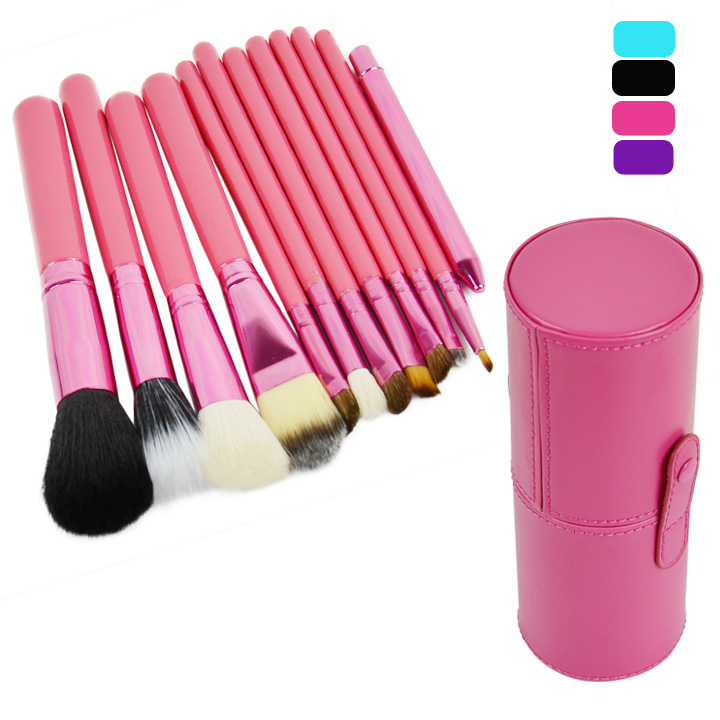 Professional 12PCS Cosmetic Makeup Brush Set Make-up Tool With Leather Cup Holder 4Colors
