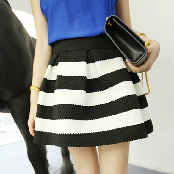 Elegant Womens Girls Retro Flared Black And White Stripe Mini Skirt Dress Sku:sk22100801/lu122637