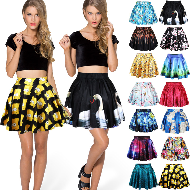 Retro High Waist Pleated Skirts Short Mini Skirt Skater Flared Dress