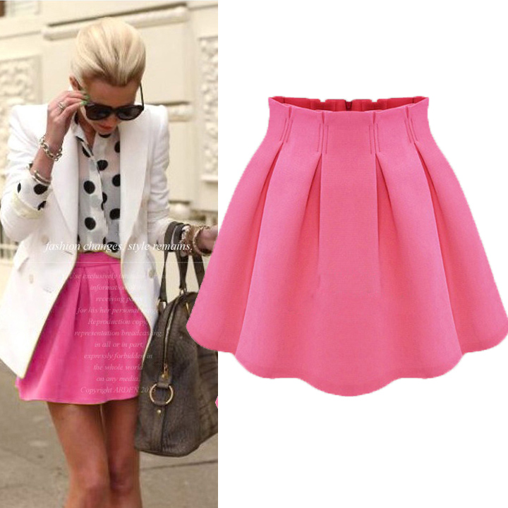 Lady Stretch Flared Pleated Mini Skater Skirt with Shorts High Waist A-line  Thin