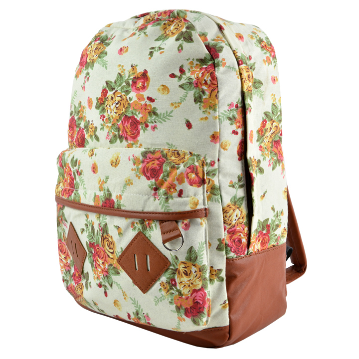 Girls Canvas Flower Rucksack Backpack School College Travel Cabin Bag