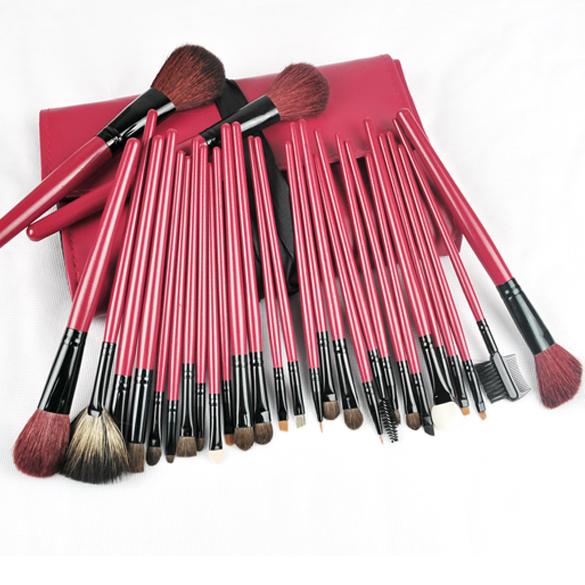 30PCS Pro Red&Black Deluxe Mineral Make Up Brush&Bag Set