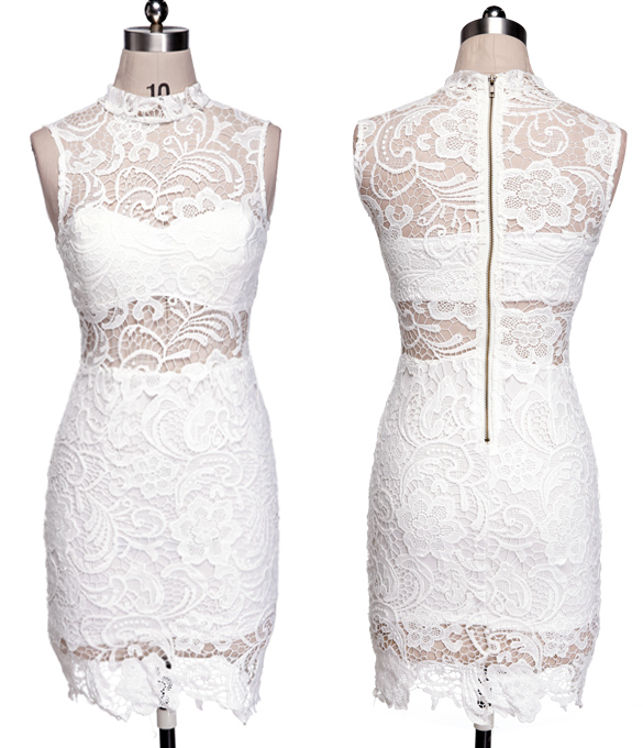 Women's Fashion Sexy High Collar Bodycon Lace Dress Evening Party Clubwear Dresses