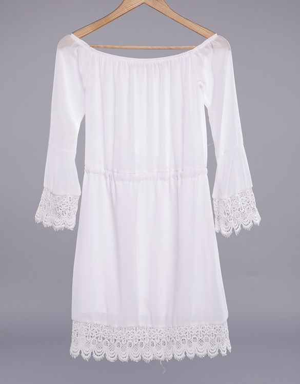 Chiffon Lace Patchwork Off Shoulder Long Sleeve Blouses