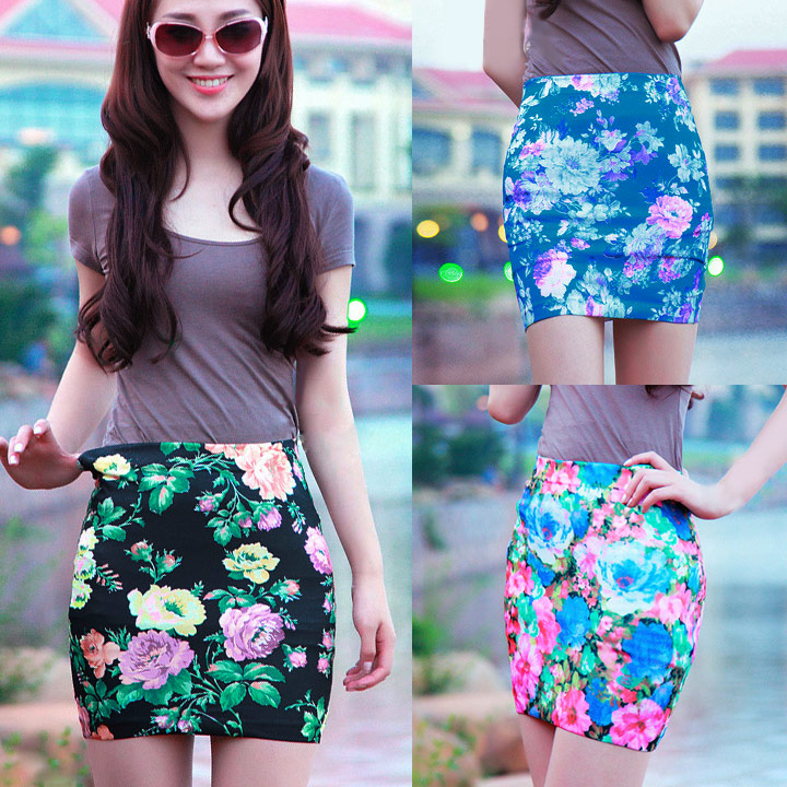 Women's Short Pencil Skirt Flower Print Fashion Mini Skirt