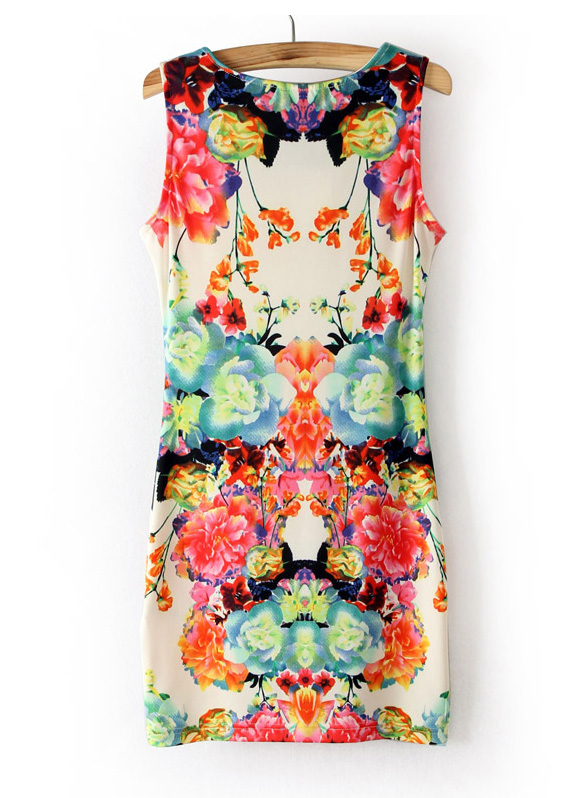 Floral Printing Hip Vest Mini Dress