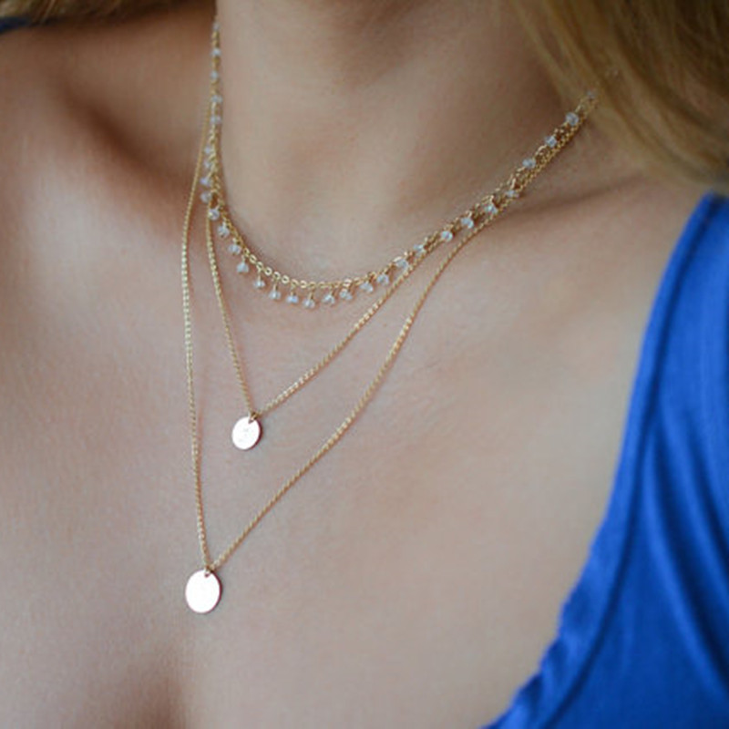 Faux Crystal Beads Multilayered Necklace on Luulla