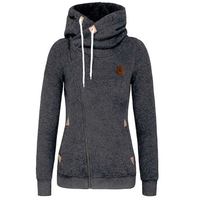 Solid Color Zipper Women Sports Hoodie