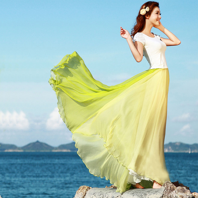 Bohemia Style Multi-way Strapless Chiffon Long Pleated Beach Skirt