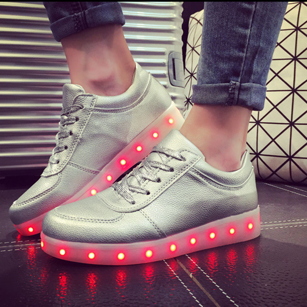 Unisex Cool Led Light Lace Up Luminous Flat Sneaker Shoes