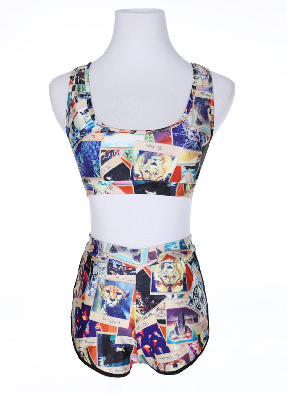 New Trend Print Crop Top with Short Two Pieces Swimwear Bikini Set