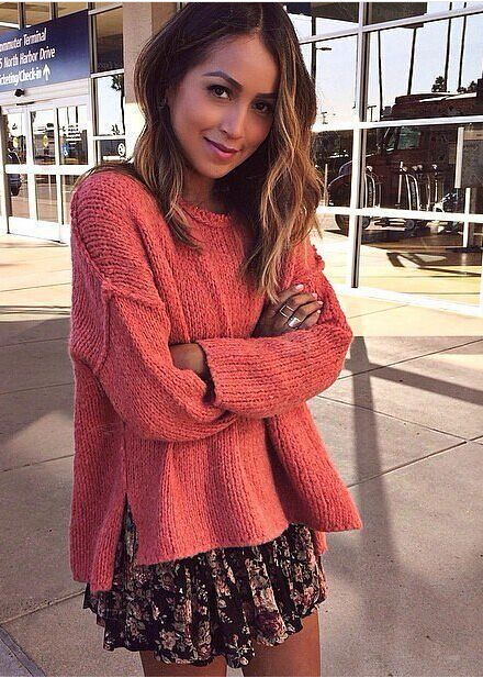Fashion Asymmetric Scoop Knit Solid Color Sweater