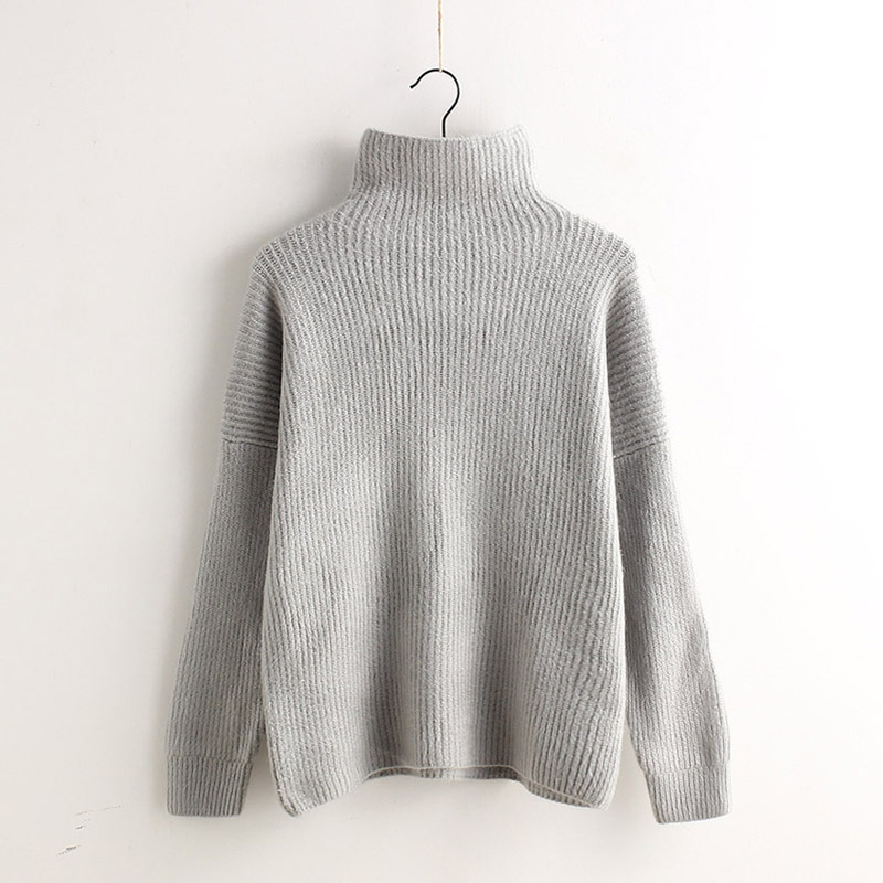 Minimal High Collar Knit Pullover Sweater on Luulla