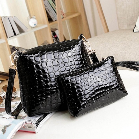 Fashion Women's Artificial Leather Embossed Messenger Bags 2pcs/set Clutch Shoulder/hand Bag