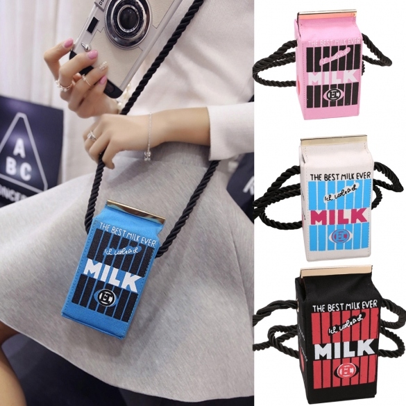 Women Ladies Girls Messenger Bag Cute Stereo Mini Milk Box Design Canvas Shoulders Bag