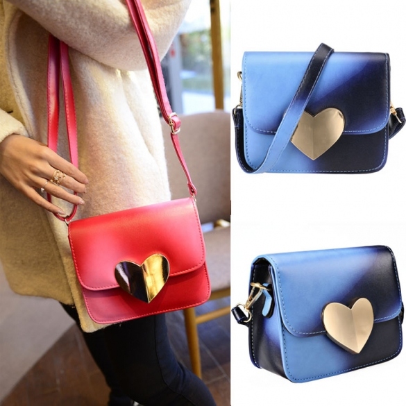 Women Korean Candy Colors Synthetic Leather Peach Heart Small Satchel Shoulder Bag