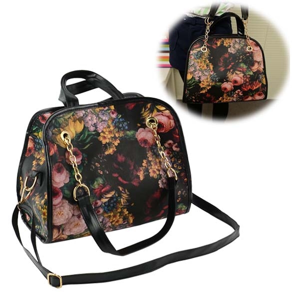 Retro Women's Girl Printing Briefcase Handbag Cross Shoulder Bag