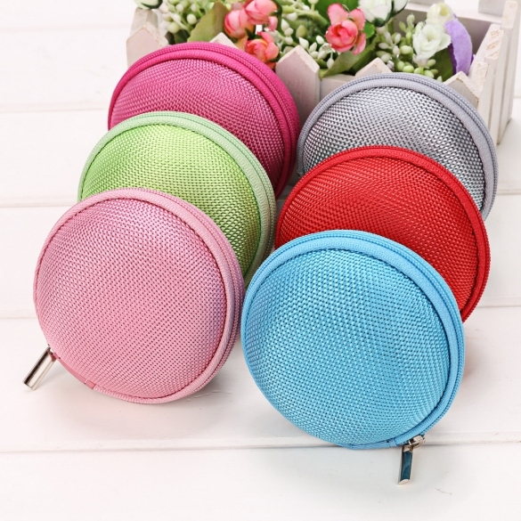 Portable Round Hard Earphone Carrying Case Earbuds SD/ TF Cards Storage Wallet