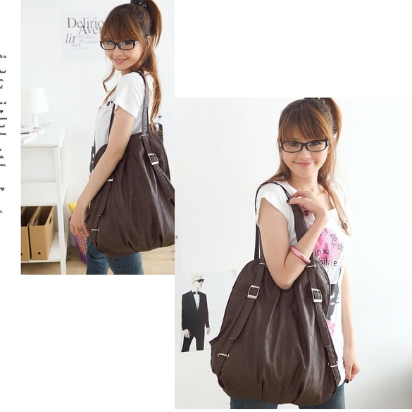 Korean Style Fashion Lady 2 Ways Pu Leather Backpack Purse Handbag Shoulders Bag