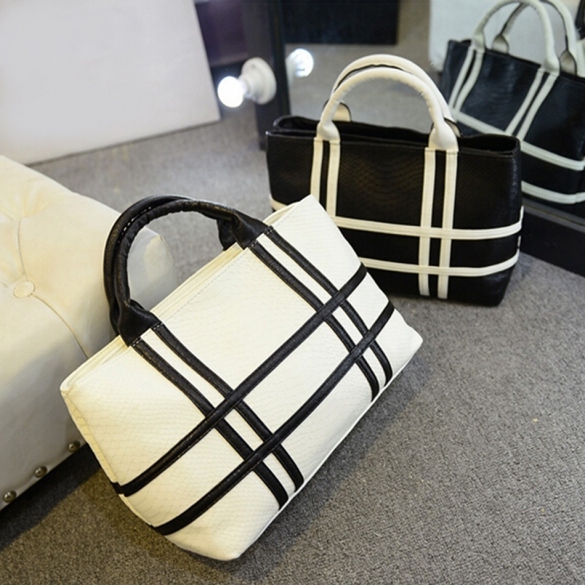 Women Fashion Elegant Large Capcity Patchwork Contrast Color Shoulder Bags Handbag Casual Tote