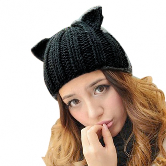 Korean Women's Winter Warm Hat Devil Horn Knitted Hats Cat Ears Knitting Caps Female Hat Accessories