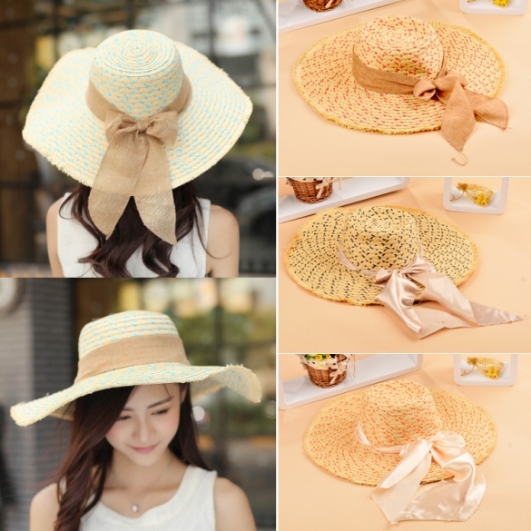 Women Ethnic Straw Weave Flower Bowknot Indoor Slippers