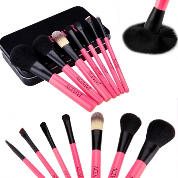 Fashion Professional 7pcs Soft Cosmetic Tool Makeup Brush Set Kit With Iron Box