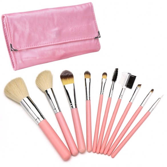 10pcs Cream Color Eyeshadow Blush Cosmetic Makeup Brush Set High Quality+case