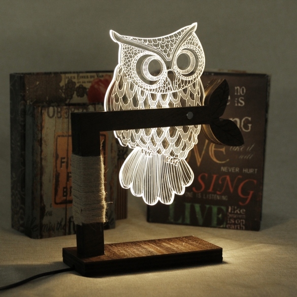 Home 3d Owl Shape Led Desk Table Light Lamp Night Light Us Plug