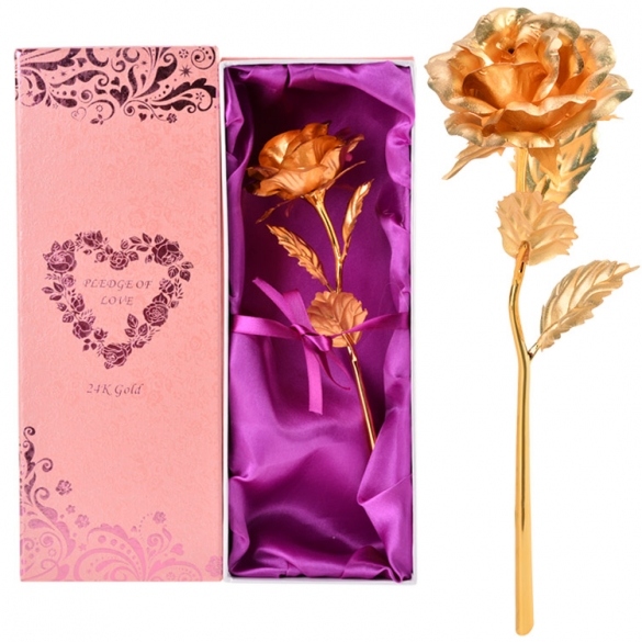 Hot Fashion 25cm 24K Dipped Gold Foil Rose Flower Gift For Birthday Valentine's Day Mother's Day