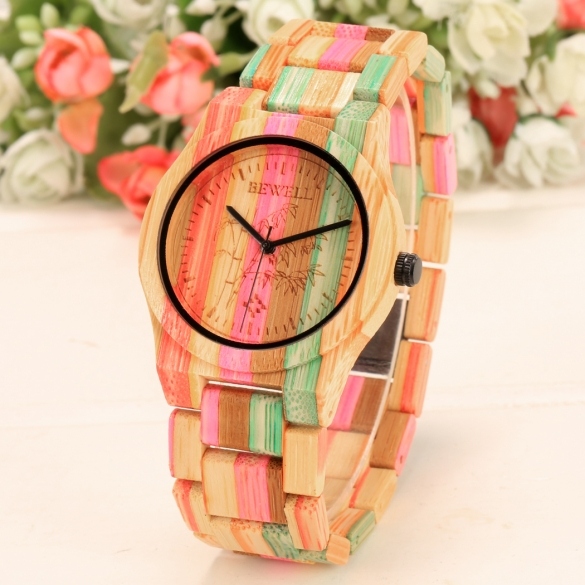 Fashion Unisex Bamboo Round Dial Quartz Watch Wristwatch