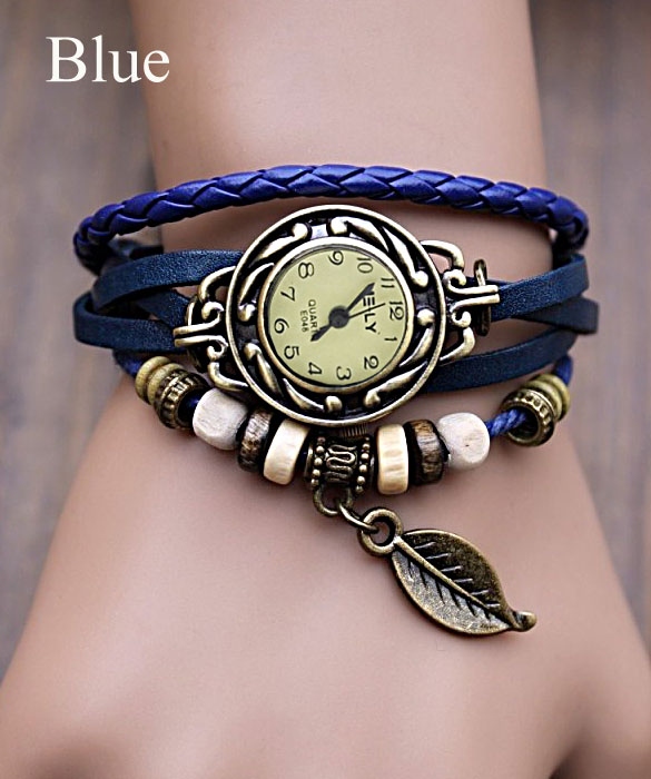 Quartz Weave Wrap Synthetic Leather Bracelet Women's Wrist Watch