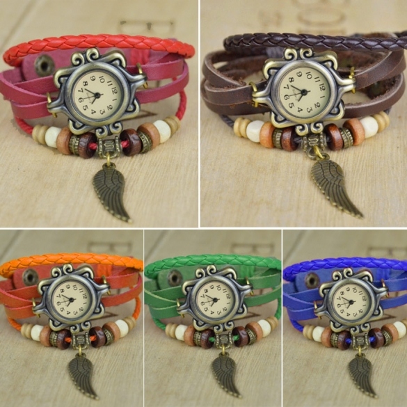 Many Colors Fashion Quartz Weave Wrap Synthetic Leather Bracelet Women's Wrist Watch