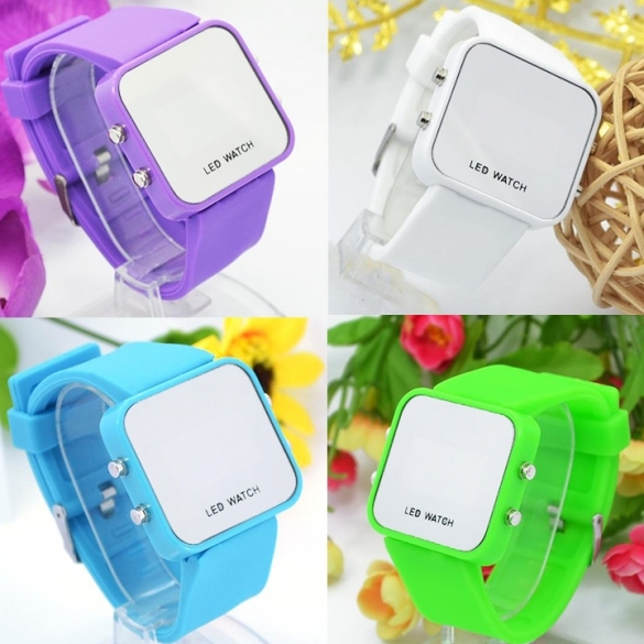 Faceless Mirror Watch Men Lady Sport Digital Date Wrist Watch Led Silicone