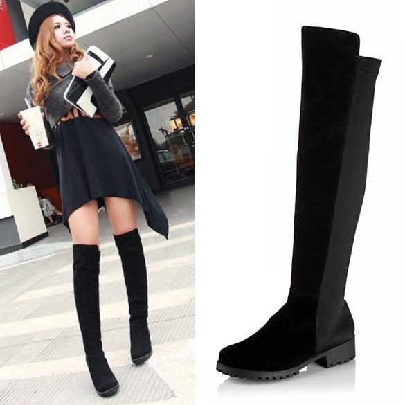 black over the knee suede boots flat