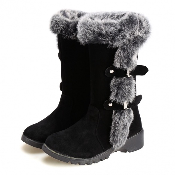 Fashion Women Flats Snow Boots Casual Thicken Winter Warm Faux Fur Shoes