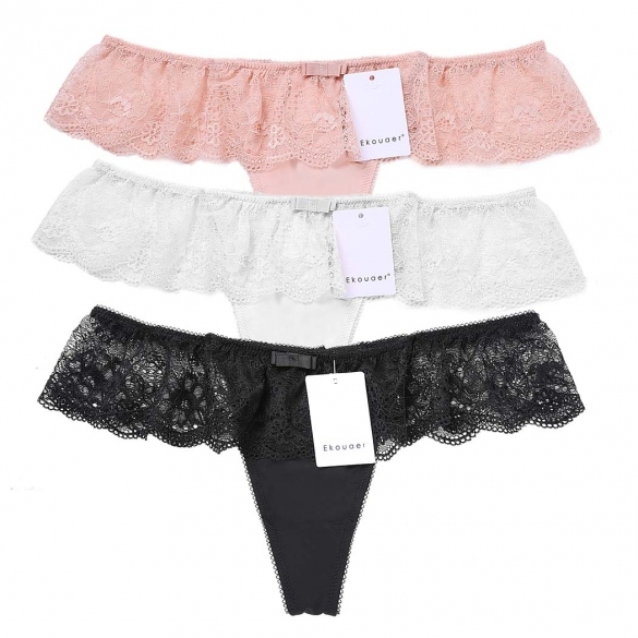 3pcs Women's Ladies Sexy Sheer Full Lace Sexy Panties Briefs Knickers Underwear Thong G-string