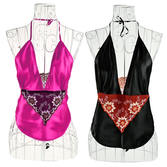 Women's Classical Embroidery Bellyband Halter Neck Backless Sleepwear Lingerie Underwear