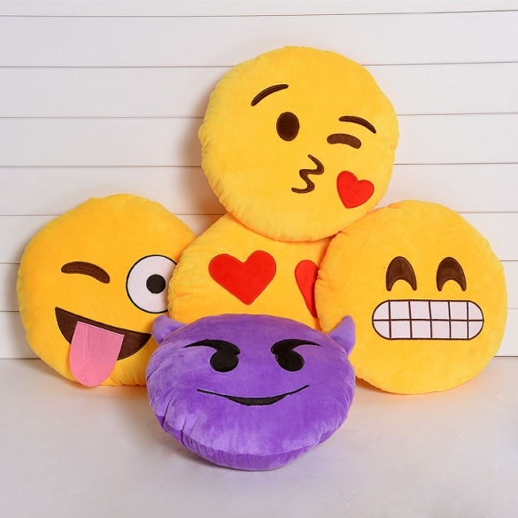 Cute Emoji Smiley Emoticon Yellow Round Cushion Pillow Stuffed Plush Toy Doll