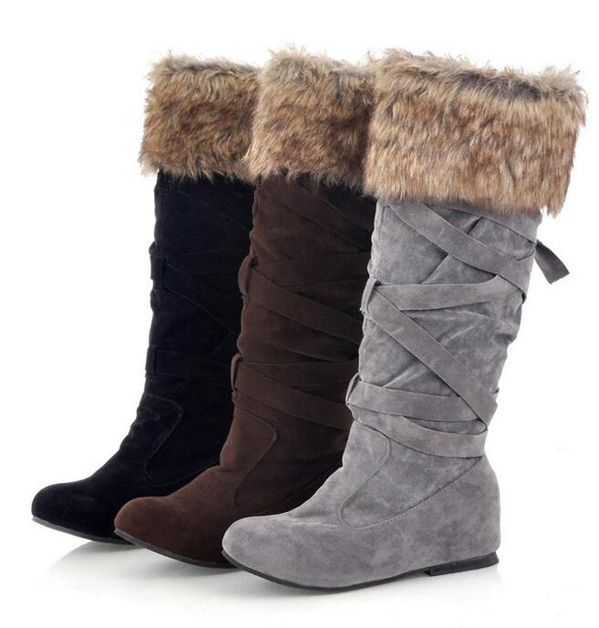 Fashion Increased Fur Cross Strap High Snow Boots