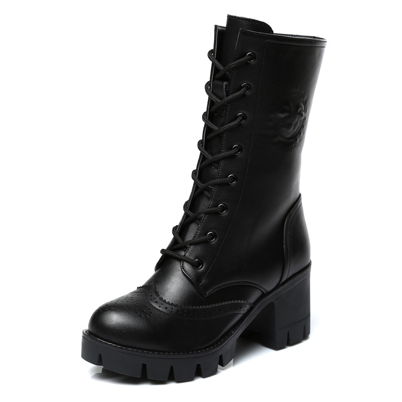 High Lace-Up Leather Cleated Boots 