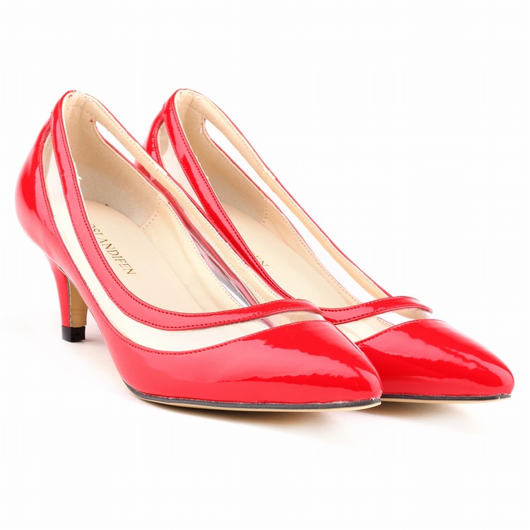 Patent Leather Pointed-Toe Kitten Heels Featuring Cutout Detailing 