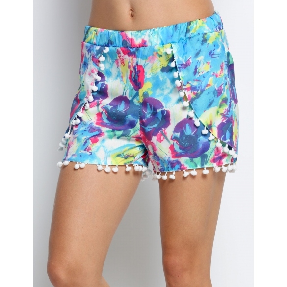 Women Fashion Colorful Tassel Casual Mini Shorts Beach Irregular Shorts